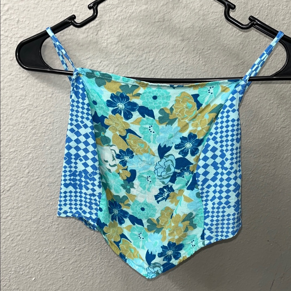 SO Blue Patterned Crop Tank Top